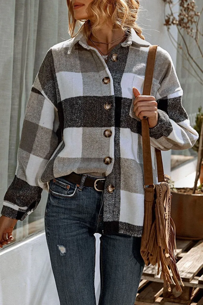 Casual Plaid Print Long Sleeve Coat