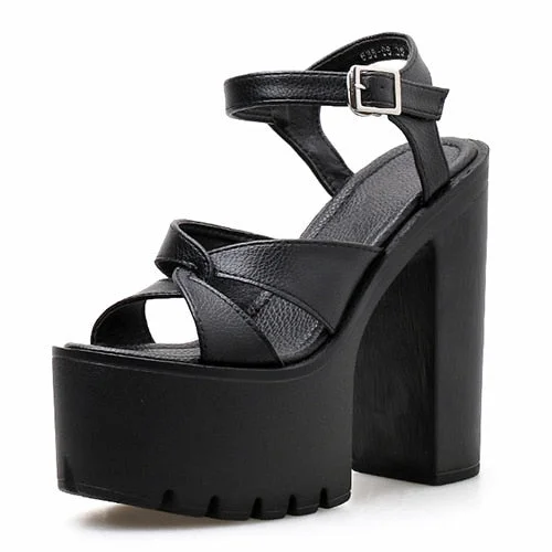 Gdgydh Black Women Sandals Open Toe Thick Platform Female Shoes High Heels Sandals Sexy Cut-outs Sandals Comfortable Gothic Punk