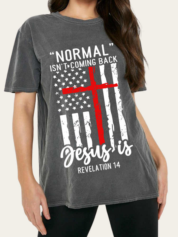 Normal Isn't Coming Back But Jesus Is Washed Vintage Black Cowgirl Tee Shirt Print Tee