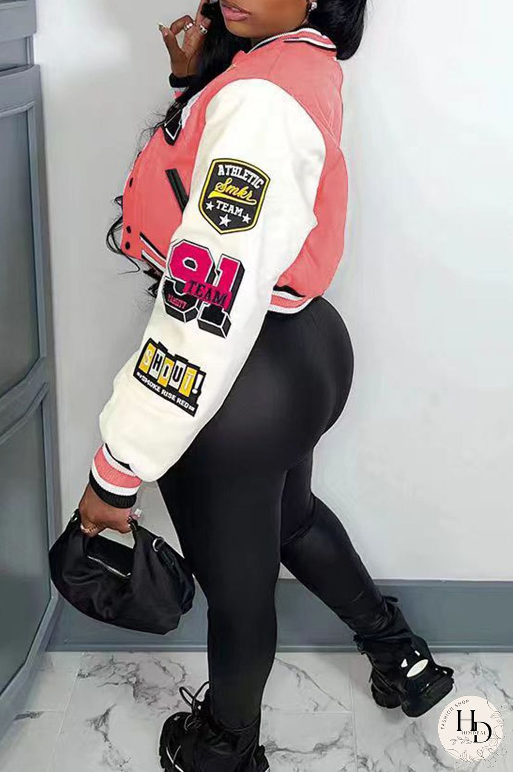 Rose Red Casual Street Print Patchwork Buckle Outerwear(Subject to Actual Product)