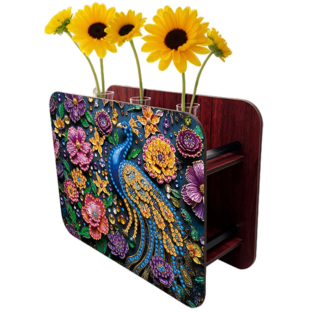 Gem Peacock DIY Diamond Painting Wooden Tube Vase for Adults Gift Home Decor