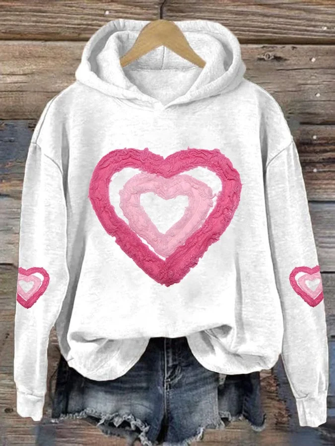 Women's Valentine's Day Printed Long Sleeve Hooded Sweatshirt