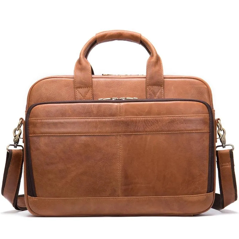 Casual Business Solid Color Handbag 15.6-Inch Computer Bag Leather Crossbody Bag