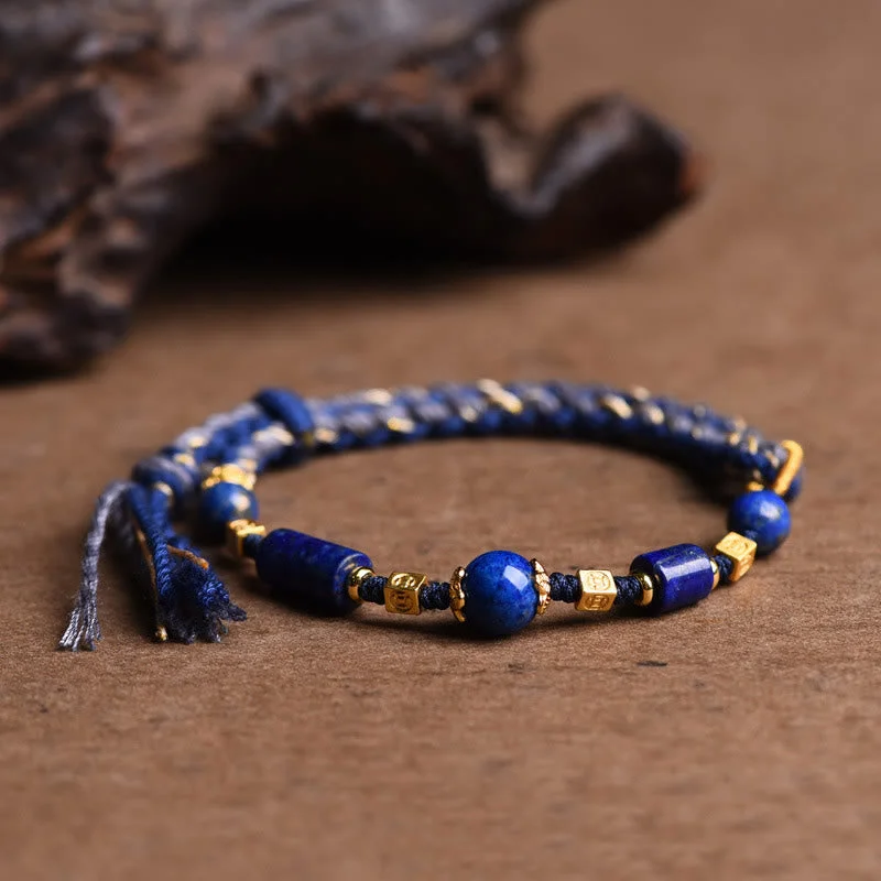 Handmade Natural Lazurite Bead Positive Rope Bracelet