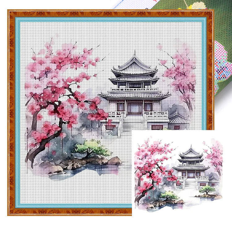 Mahogany Pavilion (40*40cm) 11CT Stamped Cross Stitch gbfke