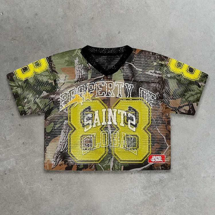 Vintage Lucky Saint No.88 Graphics Blokecore Blokette Cotton Football V-neck Jersey T-shirt