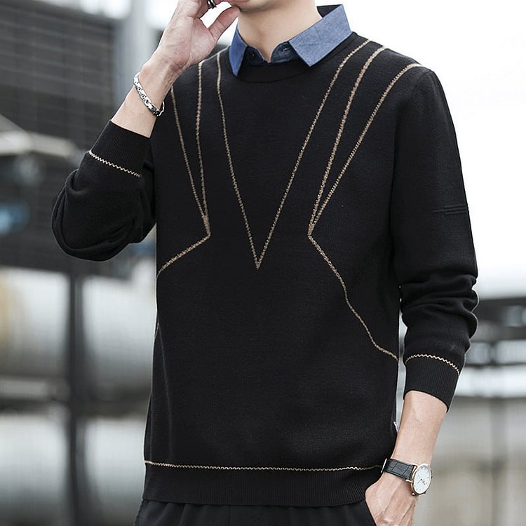 Shirt Collar Elegant Men's Autumn and Winter Leisure Fashion Pullover Trend Knitting Sweater Large Size Loose Men Sweaters