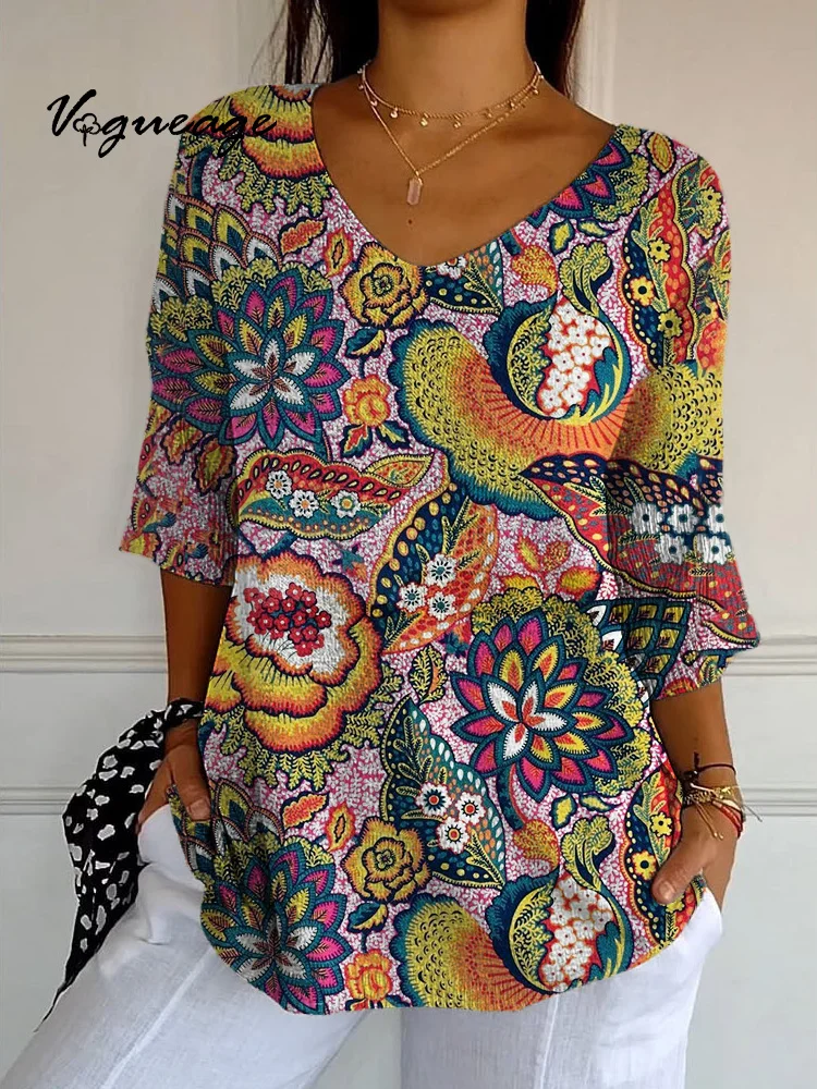 Elegance Watercolor Painting Plants And Flowers Printed Knitted Sweater