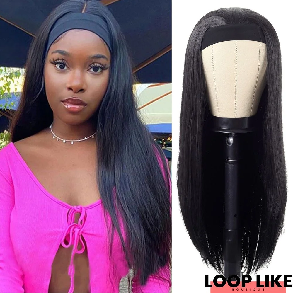 Hot European and American Wig Fashion Long Straight Hair Black Hair with Wig Chemical Fiber Headgear Female