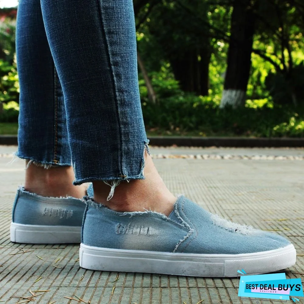 Women Denim Canvas Casual Platform Breathable Footwear Classic Loafers A Pedal Lazy Sneakers Shoes