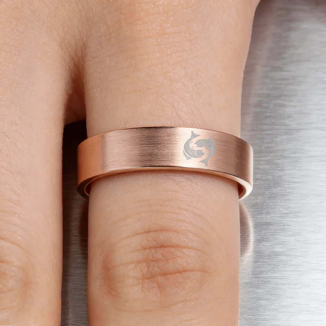 Pisces Tungsten Carbide Rings Rose Gold Flat Wedding Bands Comfort Fit Mens and Womens 4MM 6MM 8MM