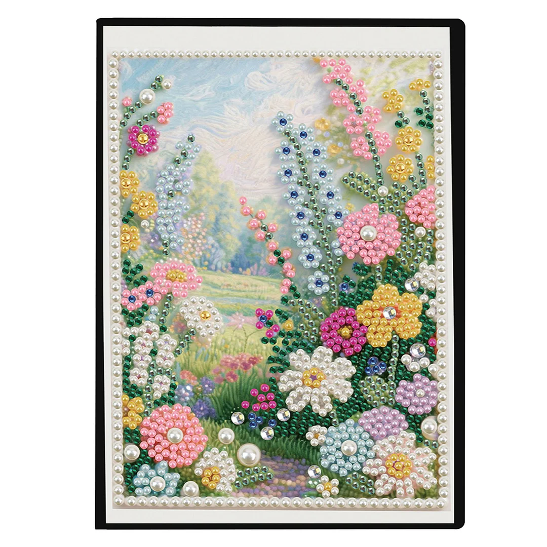 Summer Forest Partial Pearl DIY 50 Pages A5 Diamond Painting Notebook Special Shaped Diamond Art Diary Book Kits Wireless Strip 5D Crystal Art Paintings Sketchbook for Art Drawing