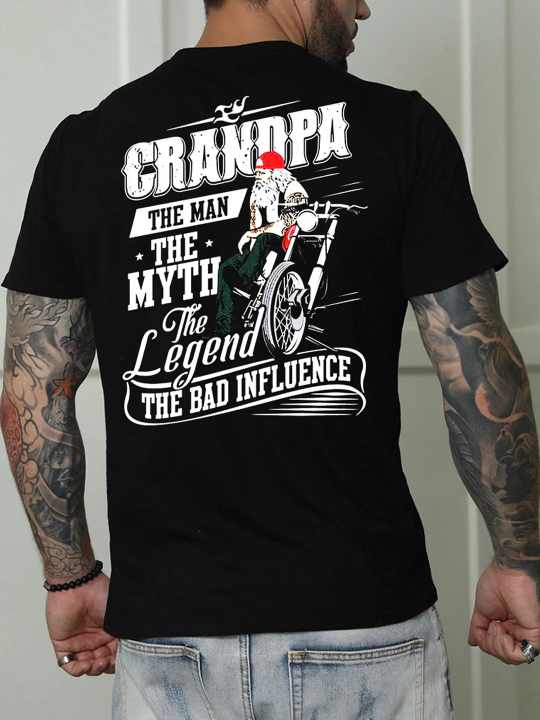 Grandpa The Man The Myth The Legend The Bad Influence Grandpa Sitting On Motorcycle T-shirt