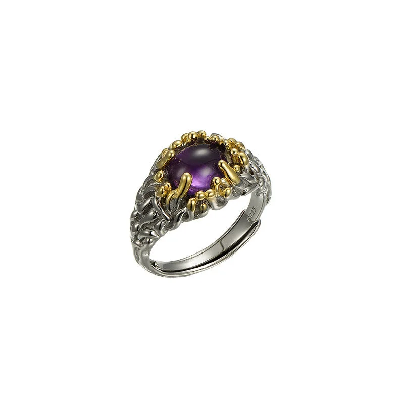 Amethyst 925 Sterling Silver Blessing Adjustable Ring