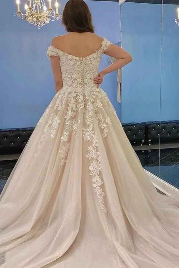 Modest Long A-line Chffon Jewel Open Back Wedding Dress with Ruffles Appliques