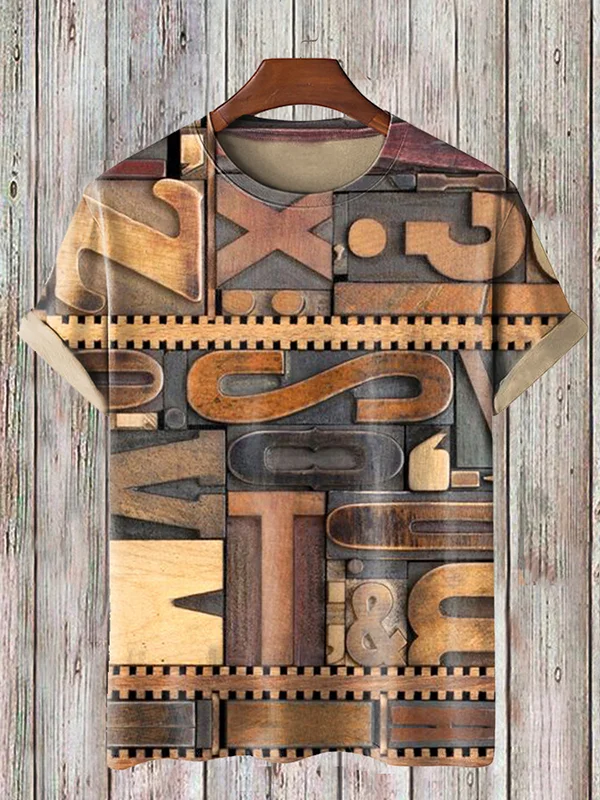 Men's Retro Three-Dimensional Woodcut Making Art Print T-Shirt