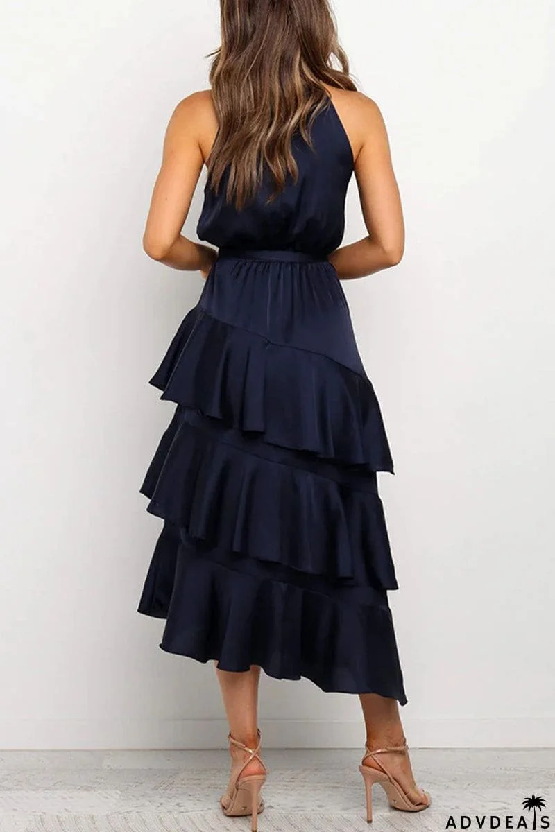 Sexy Solid Flounce Cake Skirt Dresses