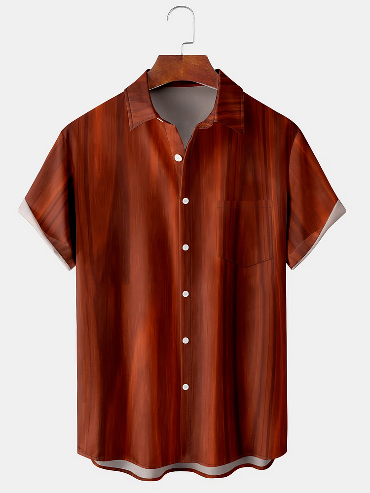 Men's Geometric Striped Print Casual Breathable Hawaiian Short Sleeve Shirt