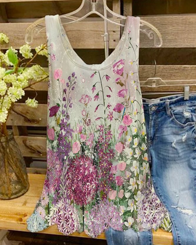 Basic Floral Sleeveless Floral-Print Tops