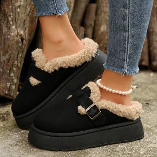 Yyvonne Plus Thick Hairy Shoes Women's Bobbs Shoes 2025 Autumn And Winter New Warm One-Foot Thick-Soled Cotton Shoes