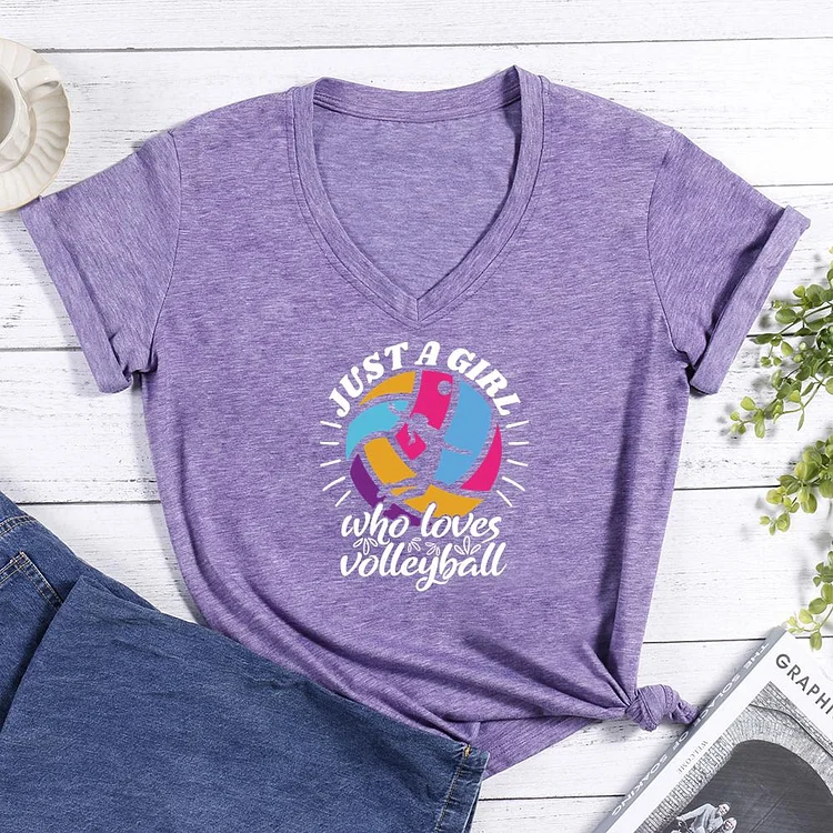 Just a Girl Who Loves Volleyball V-neck T Shirt-Annaletters
