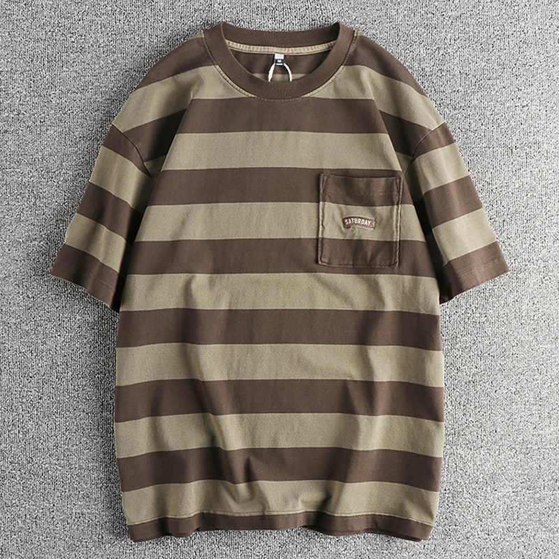 Men's Vintage Wide Stripe Cotton Short Sleeve T-Shirt