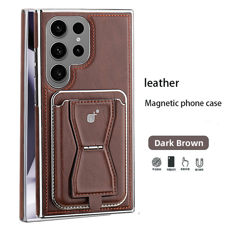 Leather Phone Case Card Insert Bag Magnetic Suction Bracket S23 S25 S24 Cover