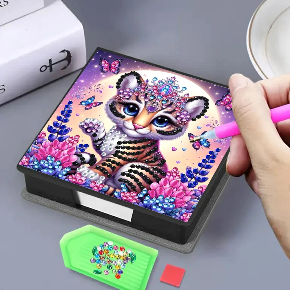 PU 5D Diamond Painting Kit Note Box DIY Diamond Art Notepad Box (Tiger)