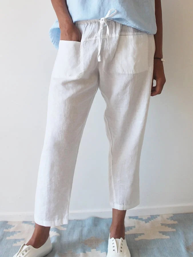 Women's Cotton Linen Pocket Cropped Pants