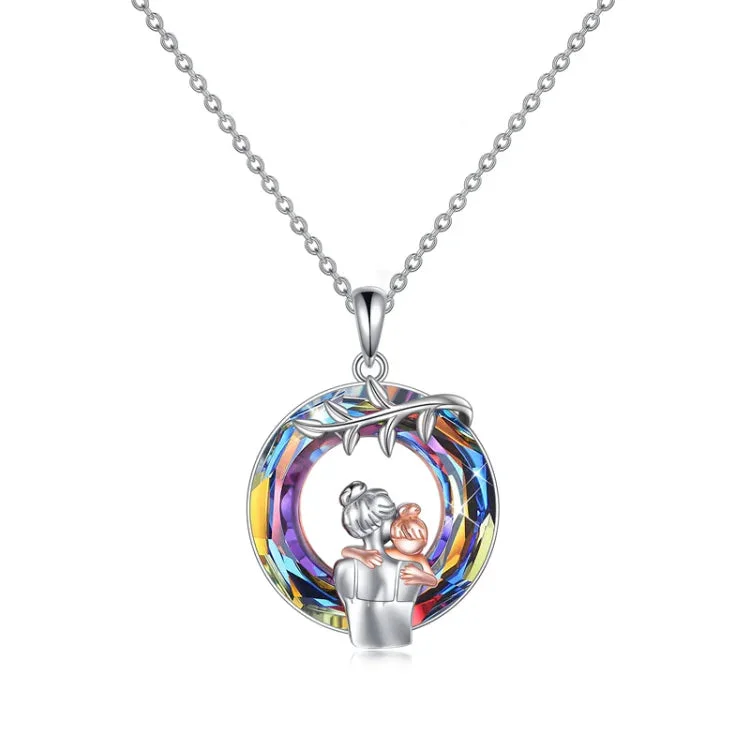 For Daughter - S925 Mother & Daughter Forever Linked Together Leaf Crystal Necklace
