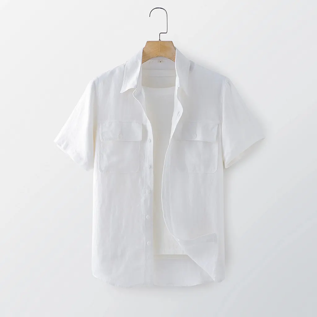 Linen Shirt Men 100% Linen Patch Pocket Shirt Breathable REAL SILK LIFE