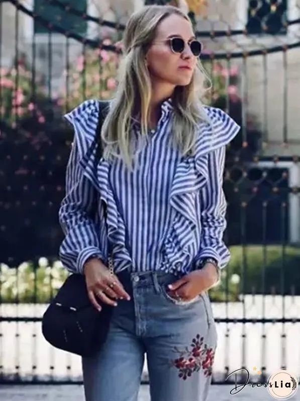 Fashion Stripe Long Sleeve T Shirt Top Blouse