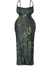 PLUS long khaki pleated zebra-print cow-neck dress