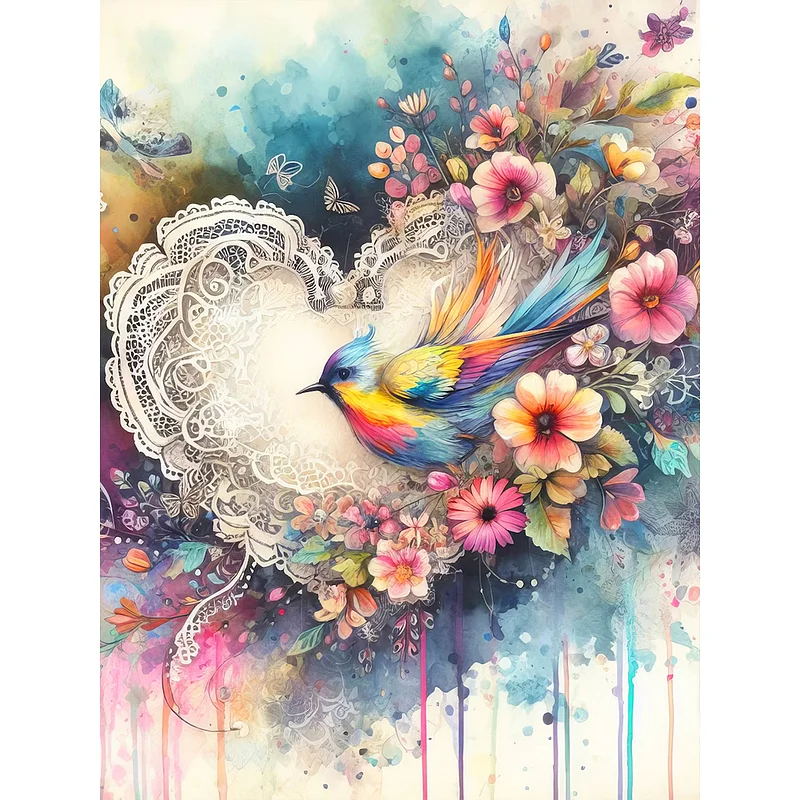 Rainbow Border Hummingbird 40*30cm(canvas) full round drill diamond painting