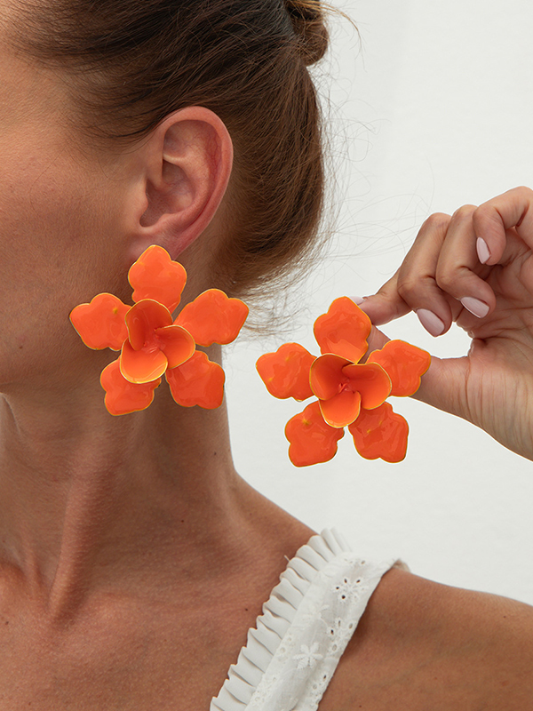 Flower Shape Drop Earrings ORANGE-One_size