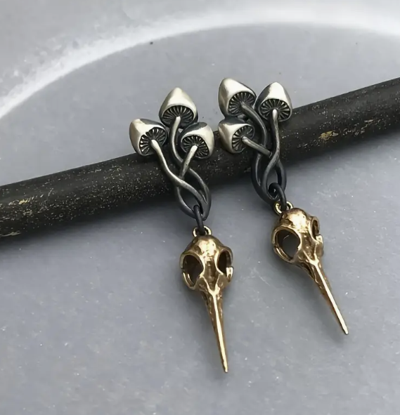 Vintage Mushroom Double Color Earrings