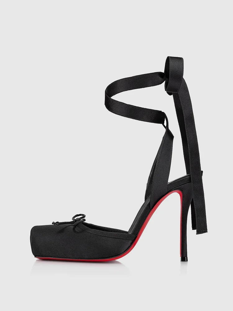 100mm Women's Strappy Crepe Satin Silk High Heel Sandals Red Bottom  Wedding Banquet Shoes
