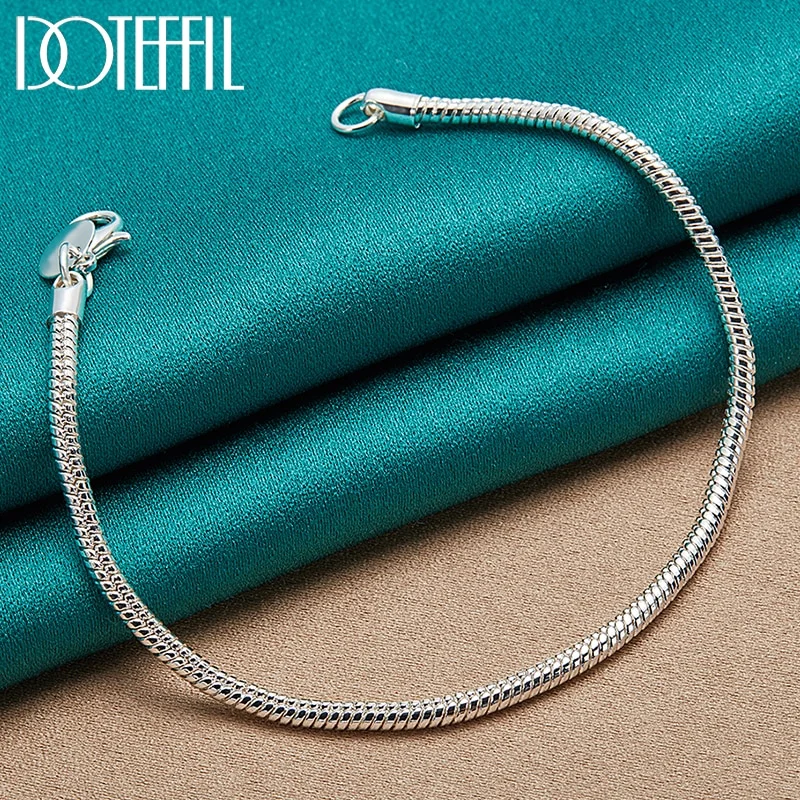 925 Sterling Silver 3mm Snake Chain Bracelet for Women Man Jewelry