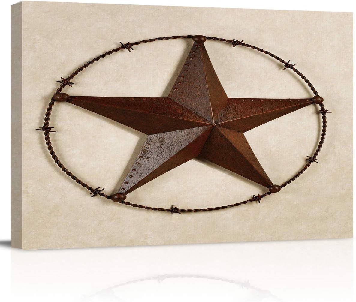 zzsunfeel Oil Painting on Canvas Texas Star Southwestern Wall Art Picture Prints for Living Room Home Decor, Ready to Hang - 24x32 inches Vintage Countryside 24x32