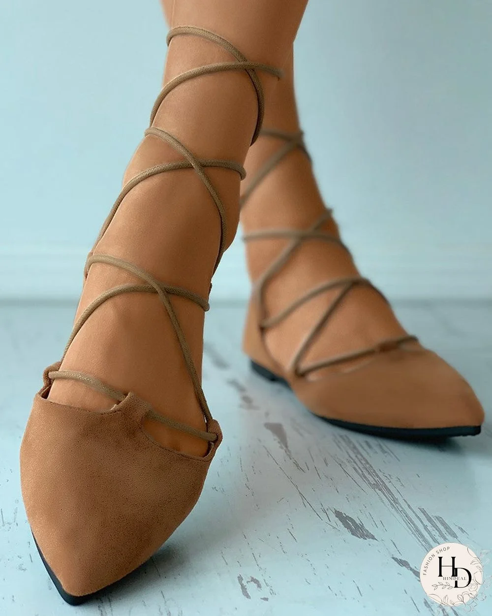 Pointed Toe Suede Strappy Slip-On Flats