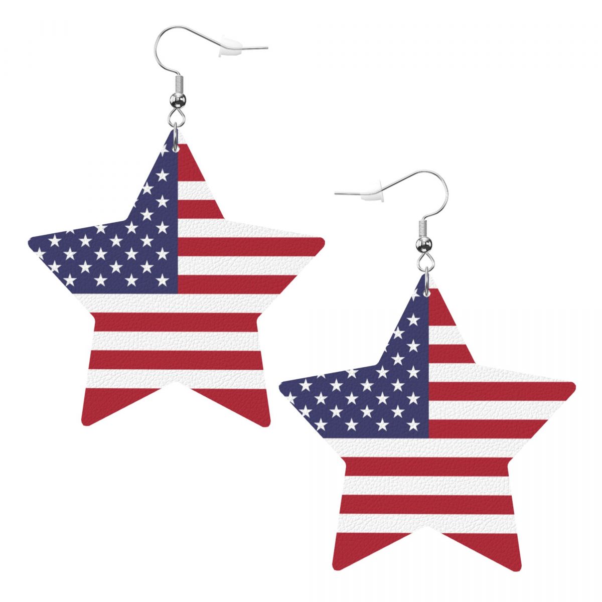 United States Flag Star Leather Patriotic Earrings