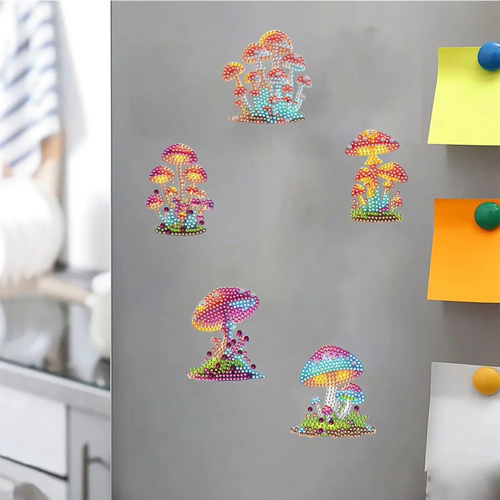6pcs DIY Mushroom Special Shape Diamond Painting Fridge Magnet for Adults Kids Beginners