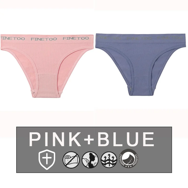 FINETOO 2PCS/Set Women's Seamless Panties Midi-Waist Femme Underpants Briefs Underwear Lingerie Letter Printed 9 Colors Pantys