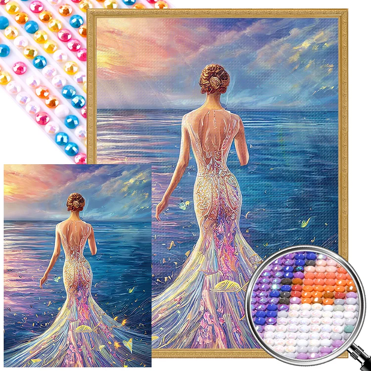 Partial AB Drill - Full Round Diamond Painting - Princess In Seaside Fishtail Skirt 40*55CM