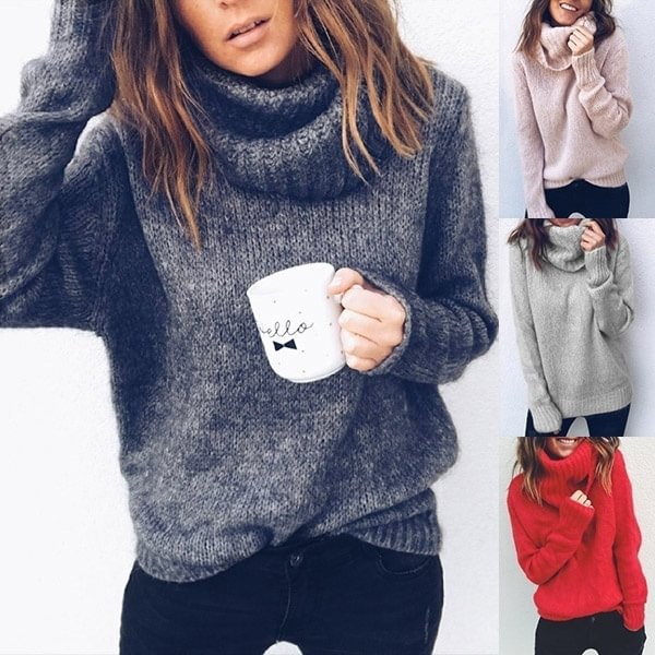 Women Fashion Winter Casual Soild Color Long Sleeve Turtleneck Neck Sweaters Women Pullovers Jumper Plus Size S-5XL - Shop Trendy Women's Fashion | TeeYours