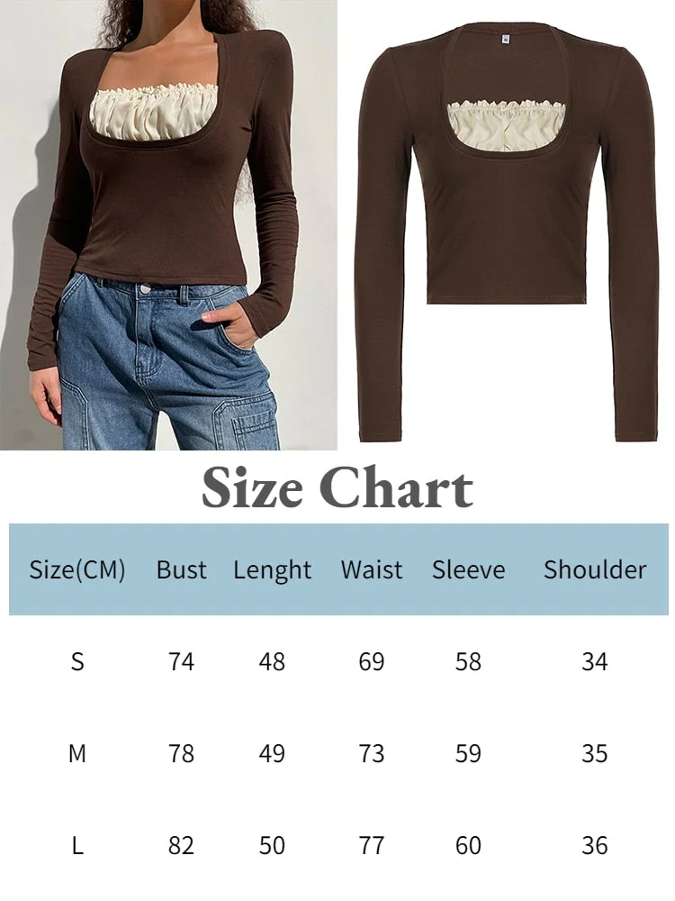 Jacqueline 2022 Lace Kawaii Y2K T Shirts Square Neck Crop Top Autumn Harajuku Korean Tee Bow Cute Retro Fairycore Women Clothes