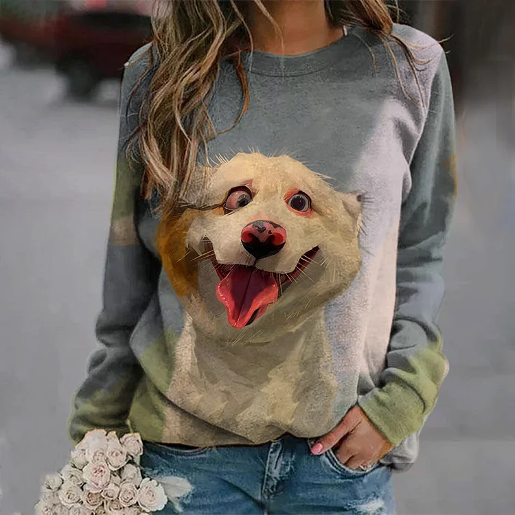Vefave Happy Dog ​​Print Sweatshirt