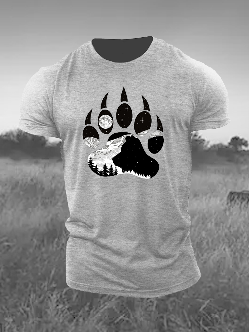 Men's Forest Night Bear Paw Printed Short-sleeved Designer T-shirt