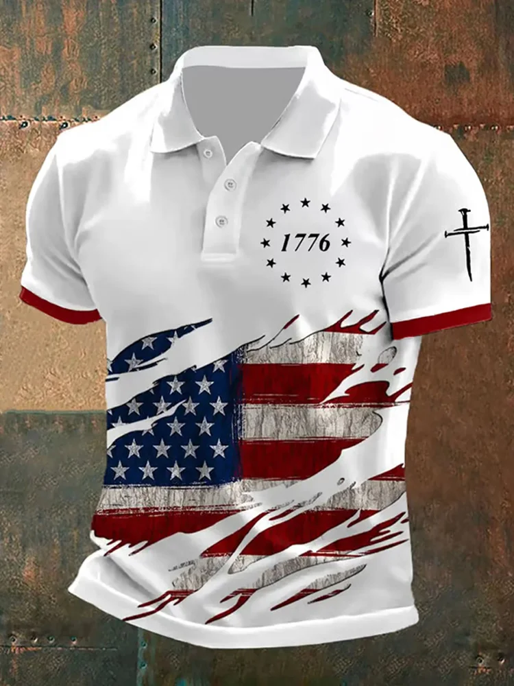 Men's Faith Cross Printed Casual Polo Shirt
