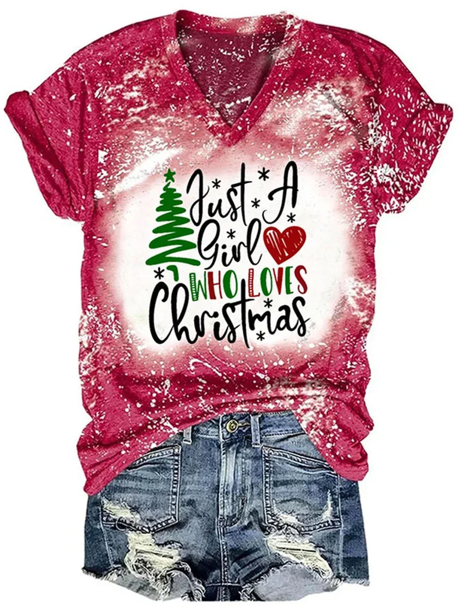 Just A Girl Who Loves Christmas Tie Dye V-neck T-shirt
